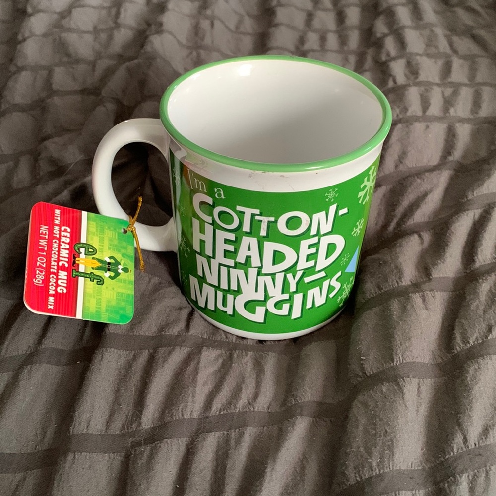 Elf Ceramic Mug with Green Trim, Brand new